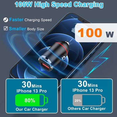 2Pcs 1,00W USB TypeC Car Charger QC4.0 PD3.0 USB Fast Charging Adapter Dual Port Car Cigarette Lighter Compatible With Phone Pad - 5 - CJ