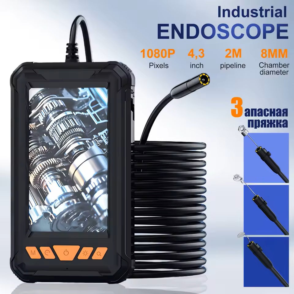 Handheld Industrial Endoscope Camera With 4.3 Inch IPS Screen IP67 HD Inspection Borescope 8 Adjustble LED - 1080P HD Borescope, - Portable Inspection Camera With Semi-Rigid Cord & Probe For, Plumbin