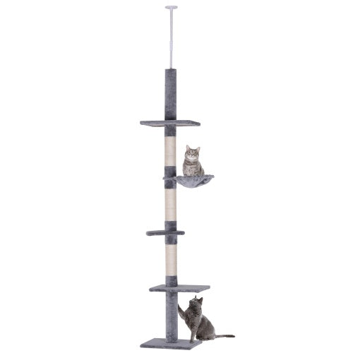9 Foot Adjustable Height Floor To Ceiling Vertical Cat Tree - Grey And White - 5 - CJ
