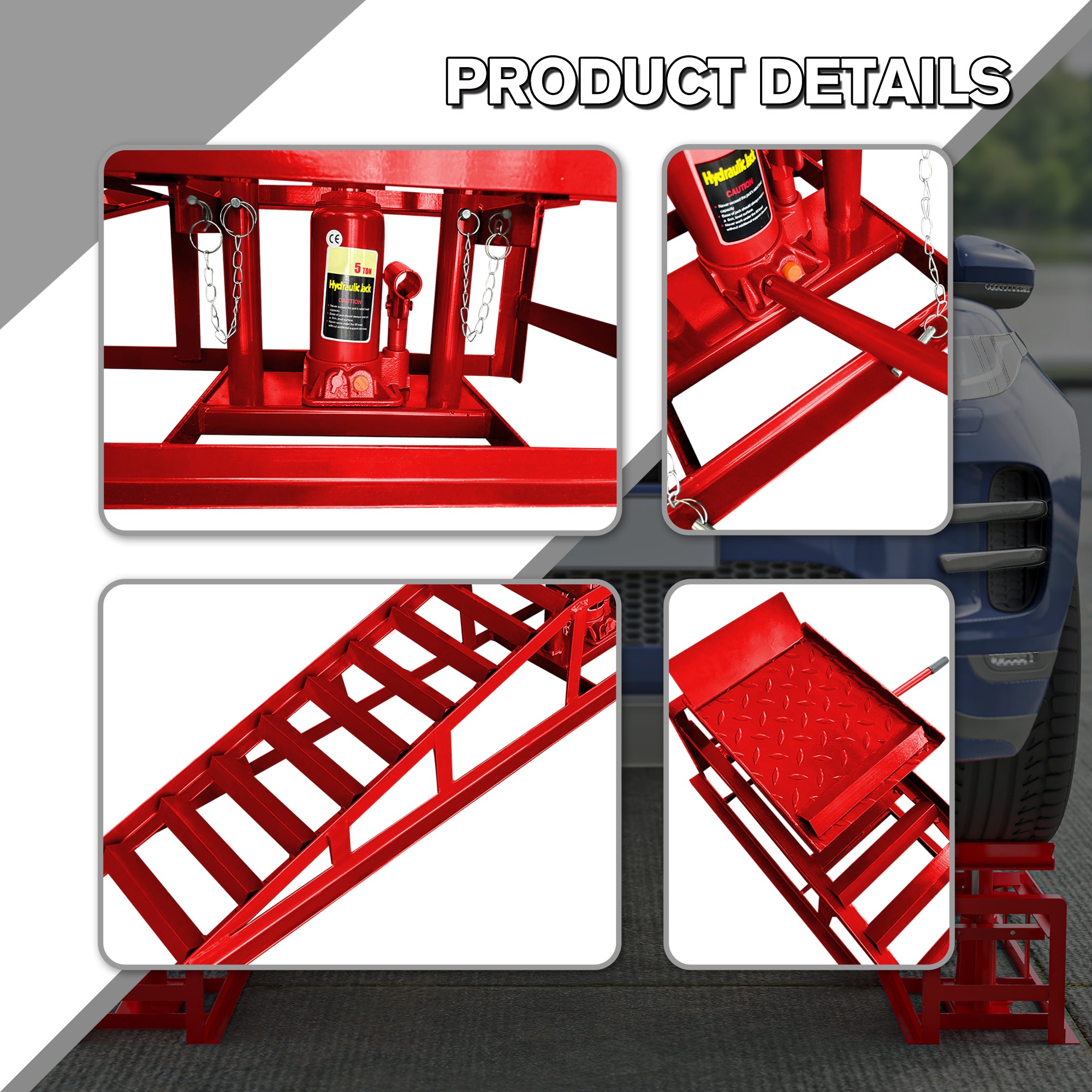 2 Pack Hydraulic Car Ramps 5T 11000lbs Low Profile Car Lift Service Ramps Truck Trailer Garage,Height Hydraulic Vehicle Ramps - 5 - CJ
