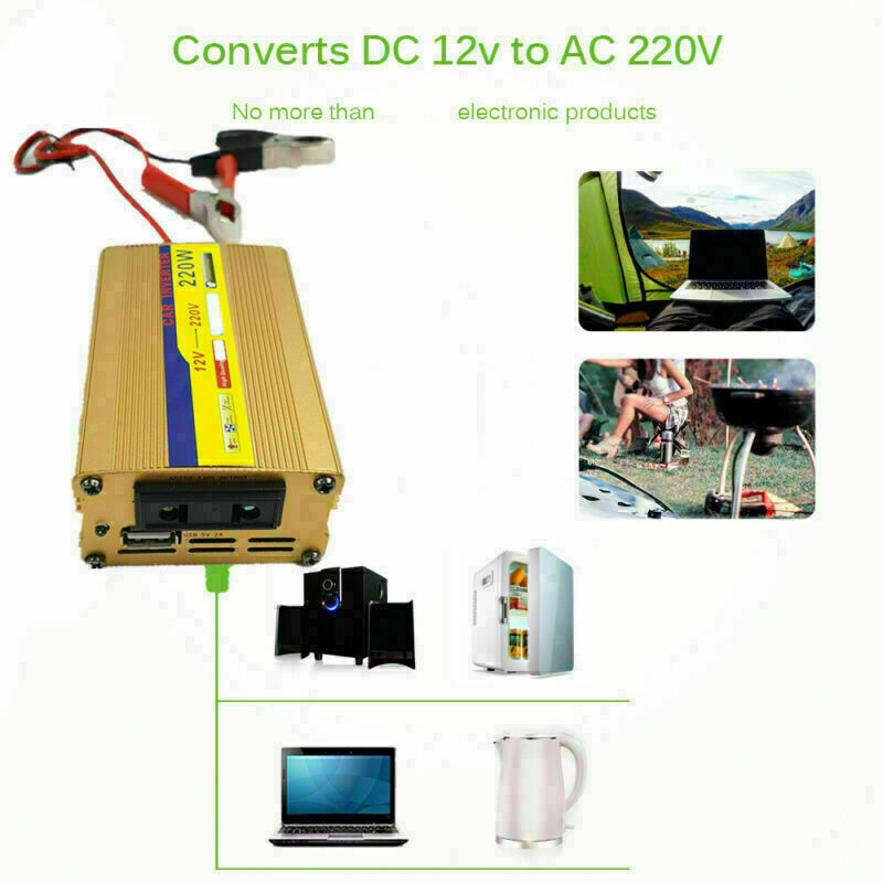 220W Inverter100W Solar Panel Kit USB Battery Charger Convert AC,DC Outdoor USA - 5 - CJ