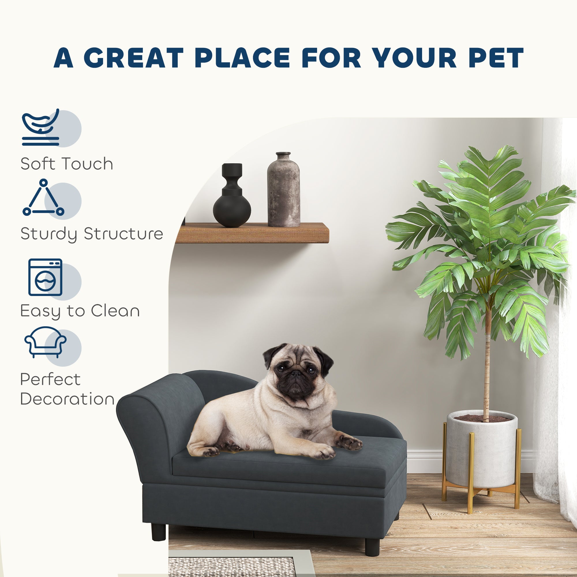 Pet Sofa Bed Couch With Storage, Pet Sofa For Cats And Small Dogs, Dark Gray - 5 - CJ