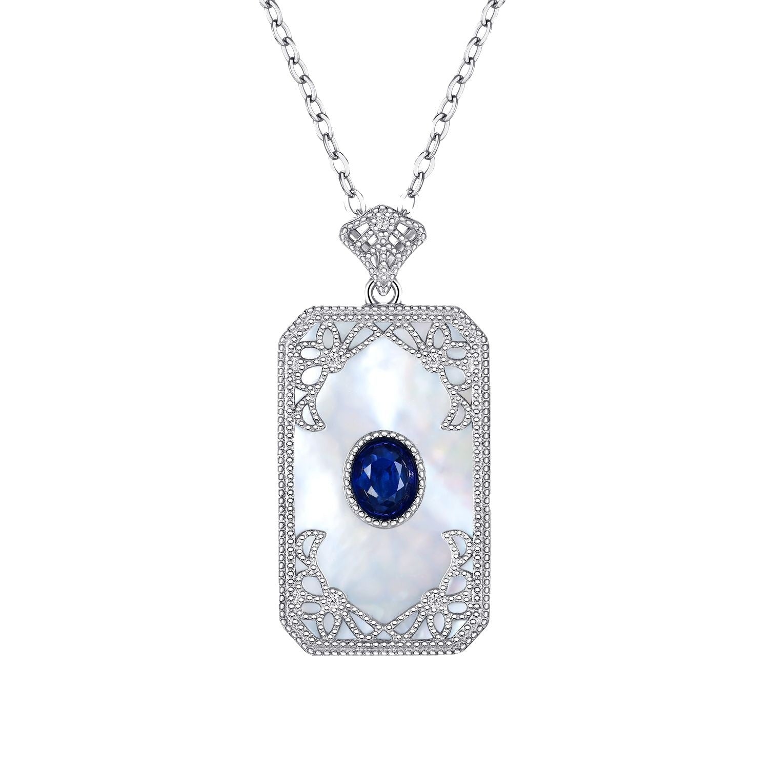S925 Silver Inlaid Sapphire Necklace With Vintage Pattern Pendant Designed By A Natural Female Belle Pendant - 4 - CJ