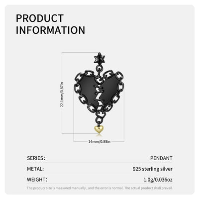 Sewn Heart Necklace Hollow Zirconium Inlaid Black Gold Niche Design S925 Sterling Silver Pendant - 4 - CJ