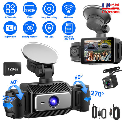 4 Channel Car Dash Cam With 128G MMC Card 1080P Front 720P Left Right 480P Rear G - Sensor Parking Monitor Loop Recording Night Vision 360 Degree Surveillance Car Camera - 5.0 - cjdropshipping