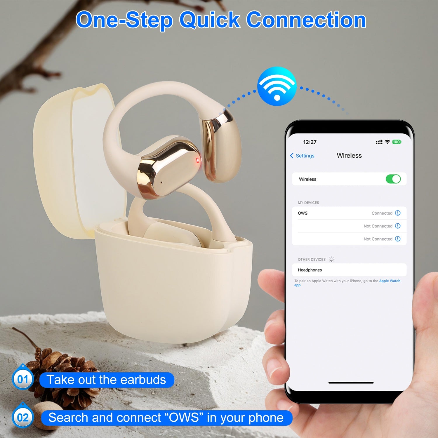 1 Set Wireless V5.4 Open Ear Earbuds With Earhook LED Display Charging Case IPX5 Waterproof 300Hrs Standby Time Touch Control Stereo Sport Headphones For Workout Running - 5 - CJ
