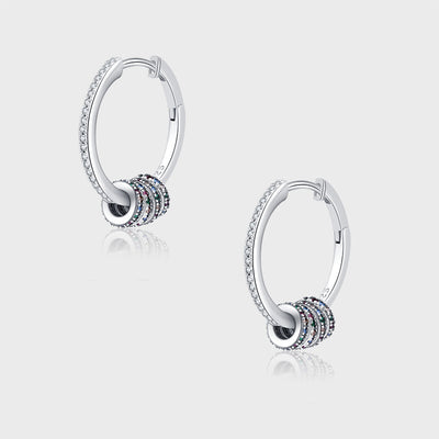S925 Sterling Silver Colorful Small Circle Zircon Ring Earrings - 4 - CJ