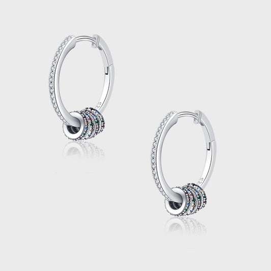 S925 Sterling Silver Colorful Small Circle Zircon Ring Earrings - 4 - CJ