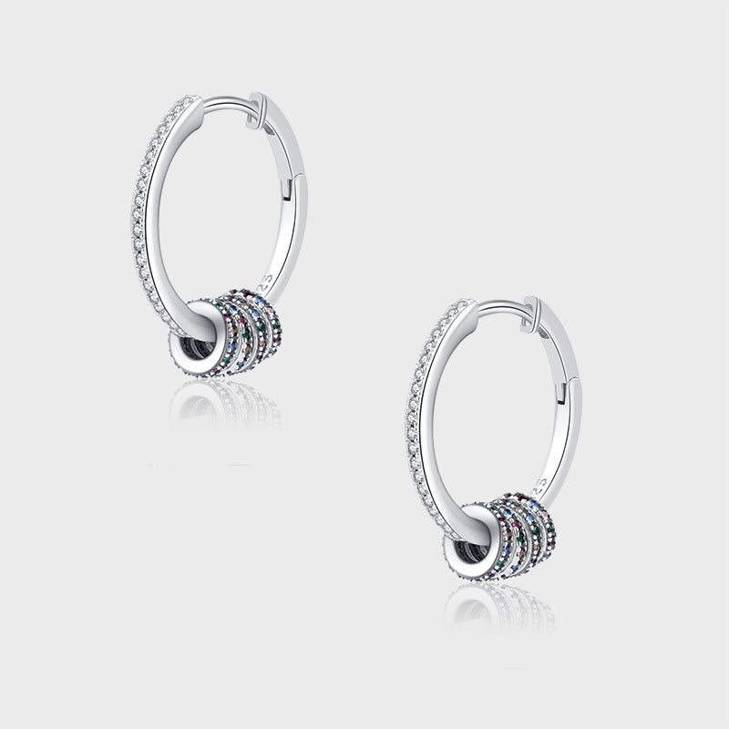 S925 Sterling Silver Colorful Small Circle Zircon Ring Earrings - 4 - CJ