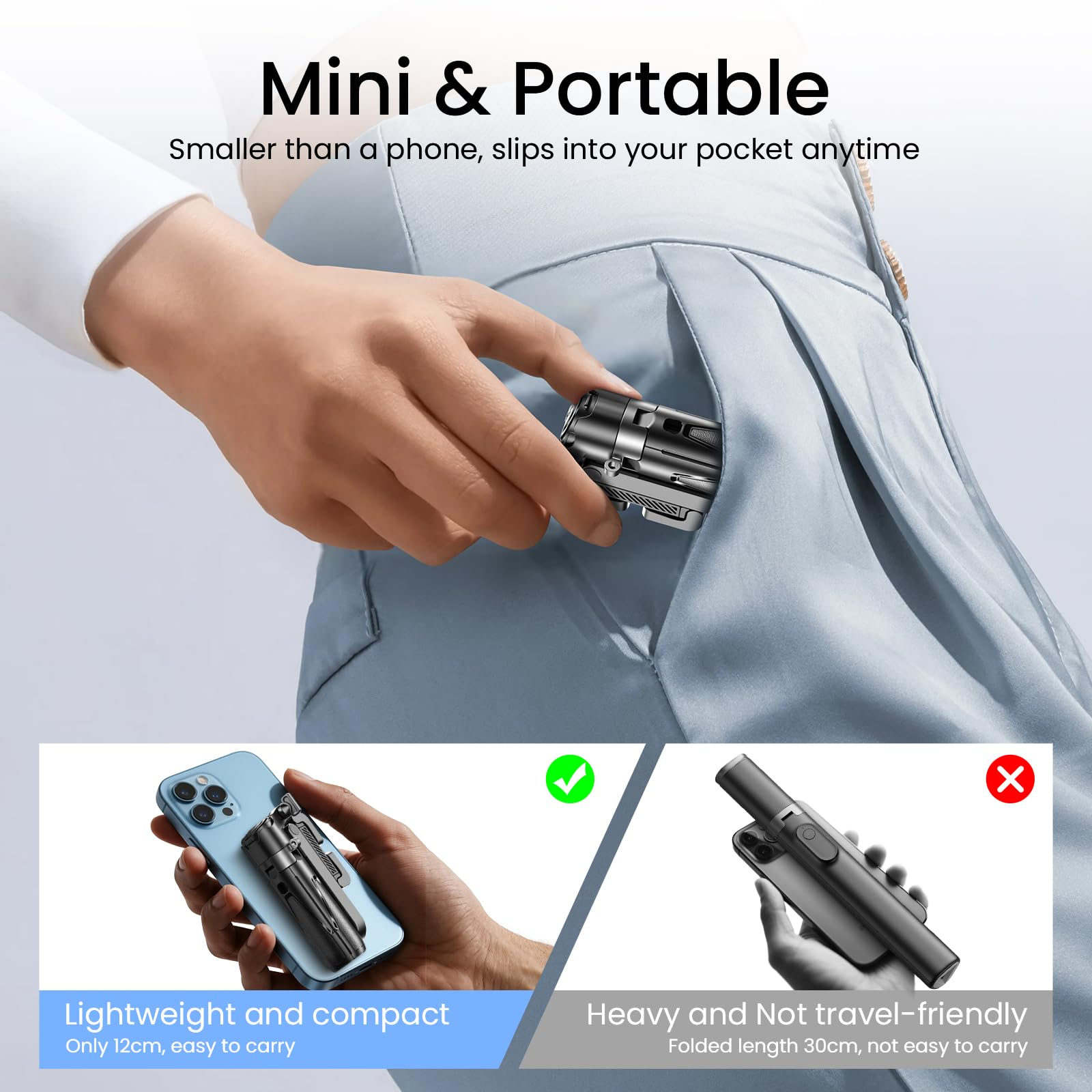 Phone Selfie Tripod Small With Romote - 3 In 1 Cell Phone Tripod Stick 4 Sections Extenable Foldable Pocket Size 2 Cold Shoe Mount 360 Degree Rotation 33ft Remote Control For Phone Smartphone - 5 - CJ