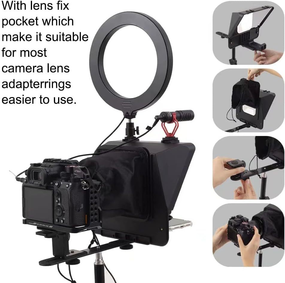Portable Smartphone SLR Camera Teleprompter With Mobile Phone Holder Remote Control Video Recording Live Interview Stage Speech Video Production Tool