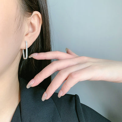 S925 Sterling Silver Geometric U - shaped Full Bore Earrings - 4 - CJ