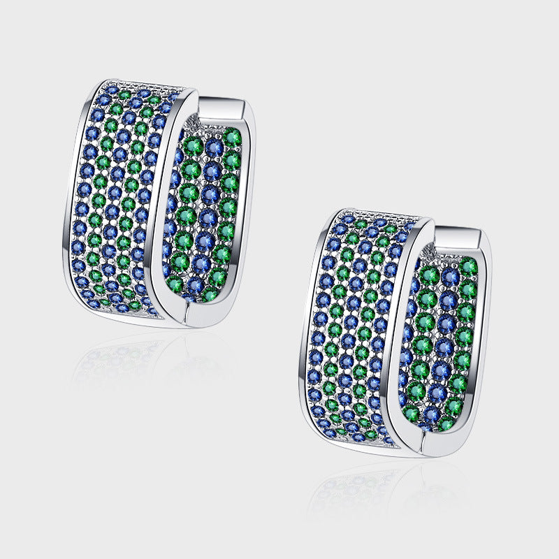 S925 Sterling Silver Full Diamond Stereo Square Earrings - 4 - CJ
