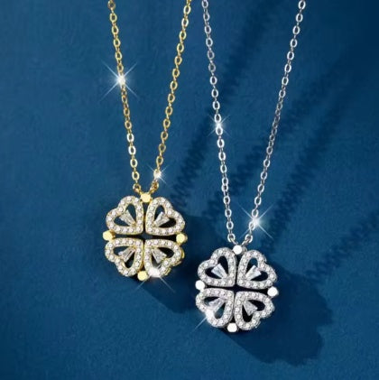 Flower Four Leaf Clower Hearts Necklace - 5 - CJ
