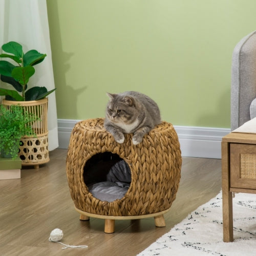 PawHut Wicker Cat Bed Cat House Stool With Washable Cushion, 44 X 43 X 41cm - 5 - cjdroshippping