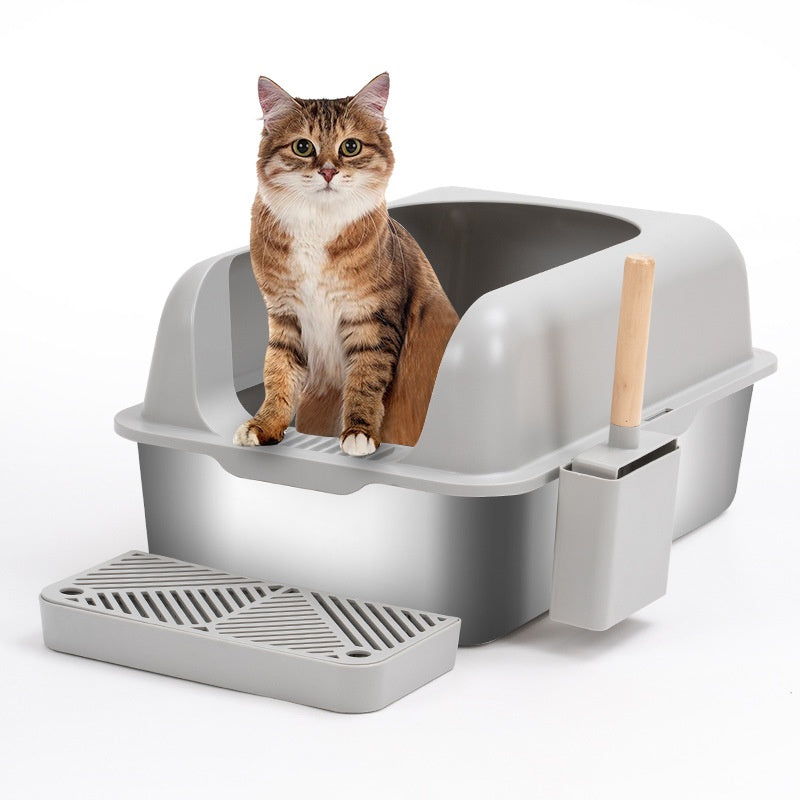Alloy Litter Box Easy To Clean Widen And Thicken Leak - proof Sand Large Space Semi - closed Cat Toilet - 0 - CJ