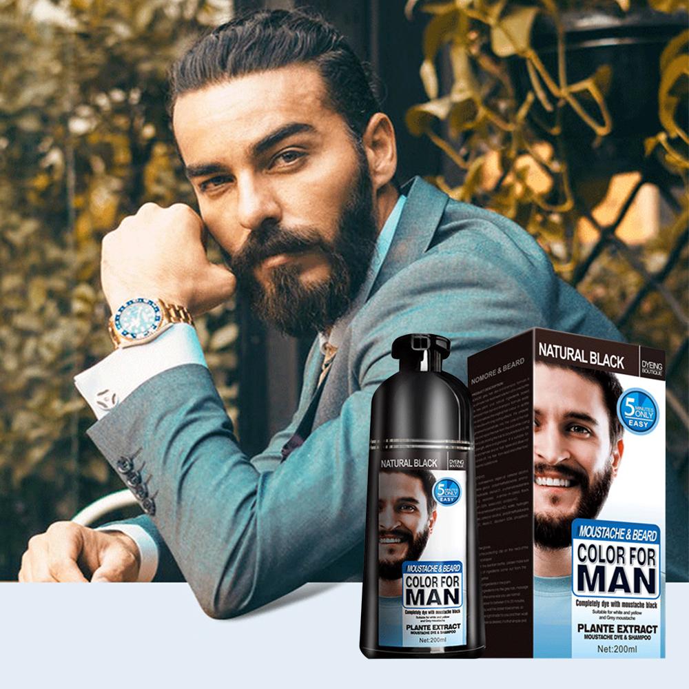 Beard Hair Color Shampoo For Men,Natural Permanent Beard DyeShampoo, Colors Hair In Minutes Long Lasting, 200ml, Black Hair DyeHaircare - 5 - CJ