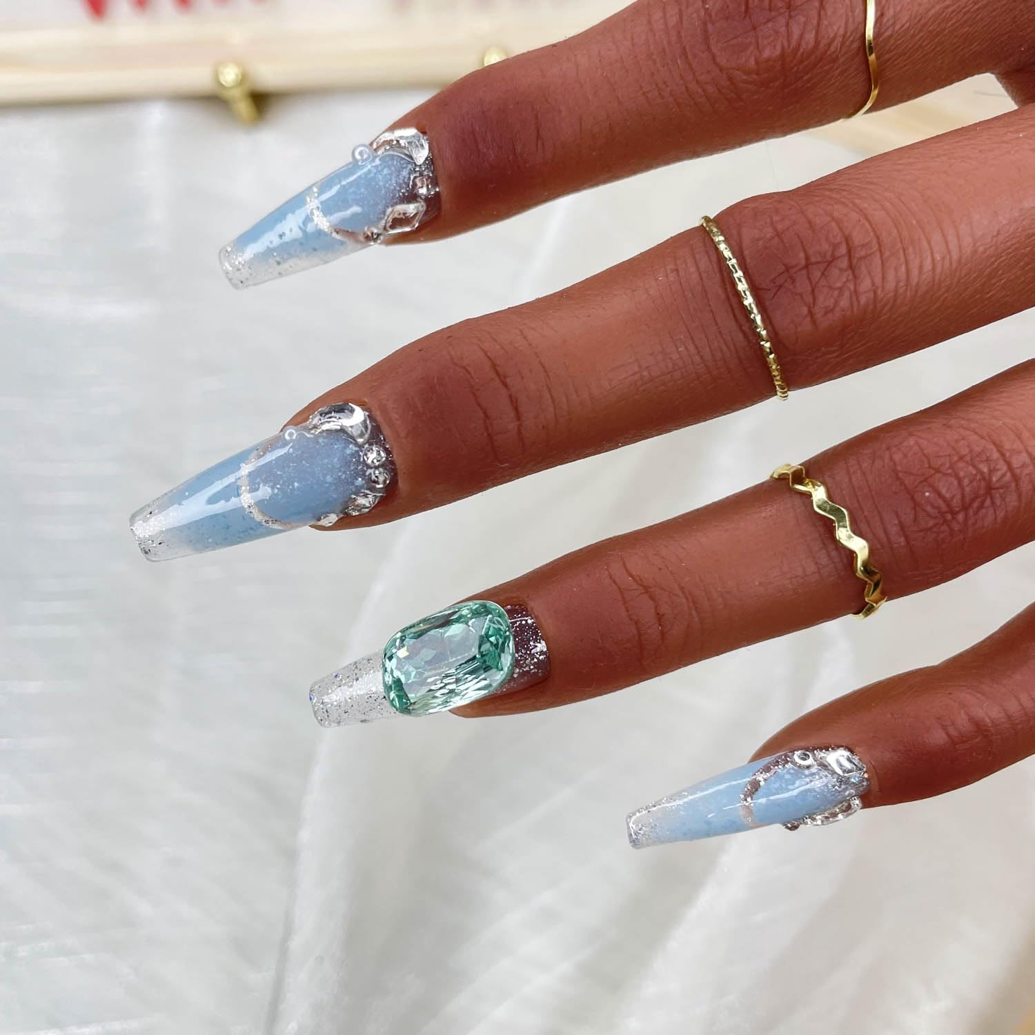 GGDDSHA Handmade Press On Nails, Luxury &Custom Fake Nails 3D Handmade Reusable UVFinished False Nails, Hand - Painted Nail,Nebula Glint - 5 - CJ