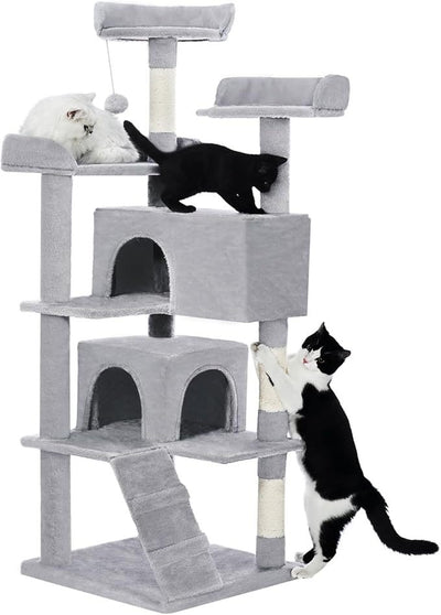Made4Pets 56 - inch Pet Cat Tree For Indoor Cats Multi - Level Cat Tree With 2 Apartments Cat Activity Center With Scratching Posts And Toys Light Gray - 5 - CJ
