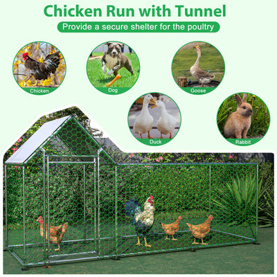 Metal Chicken Coop,Walk - in Chicken Run,Poultry Chicken Hen Pen Cage,Rabbits Duck Cages,With Cover - 5 - CJ