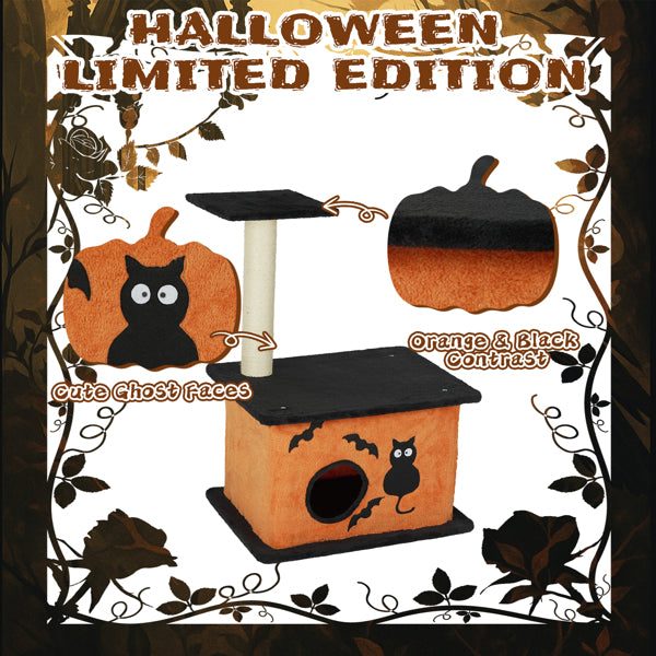 Halloween Cat Tree, Cat Tower Cat Tree For Indoor Cats With Spacious Cat Condo, Large Platform, Sisal Scratching Post, Orange & Black - 5 - cjdroshippping