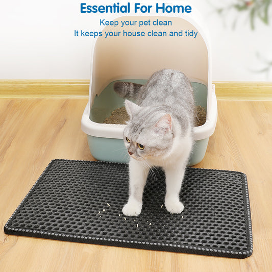 Double Rice Grain Cat Litter Mat, Cat Litter Cleaning Pad, Cat Litter Box Mat, Splash Guard Filter Mat - 5 - CJ