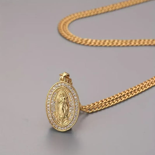 Vintage Men's Virgin Mary Zircon Pendant Necklace,Versatile For Multiple Occasions,Perfect Gift For Mother's Day, Teacher Appreciation Day And Graduation - 5 - CJ