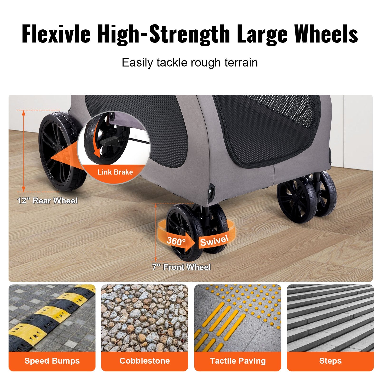 Pet Stroller 4 - Wheels Dog Stroller Carrier 160lbs Weight Capacity Portable - 5 - CJ