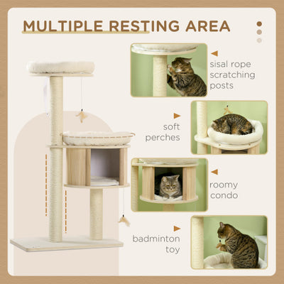 PawHut 3 Level Cat Tree With Sisal Scratching Posts  Cat Badminton Toy For Playing  Soft Cushions  Play Areas - 5 - CJ