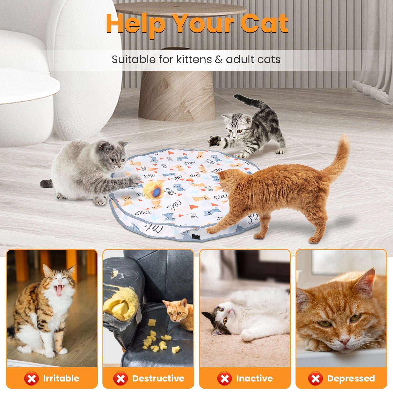 1Pc Cat Toys Ball Fast Rolling In Pouch Rechargeable Motion Activated Interactive Cat Toys For Indoor Cats Hide And Seek Mouse Catching Game - 5 - CJ