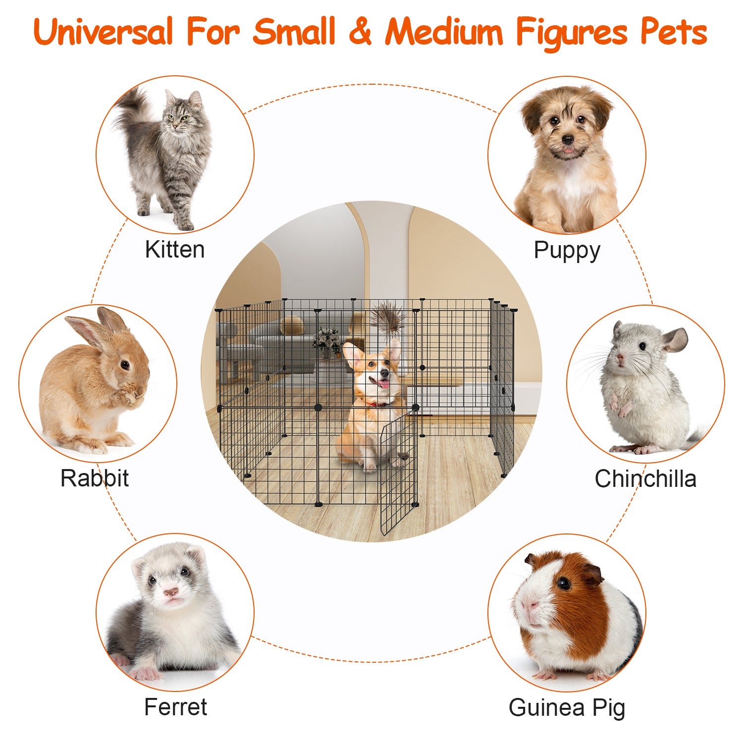 1Pc Small Animal Playpen With Door Dog Metal Playpen Small Medium Kitten Puppy Guinea Pig Rabbit Kennel Small Animal Cage Metal Wire Fence For Indoor Outdoor Yard Camping - 5 - CJ