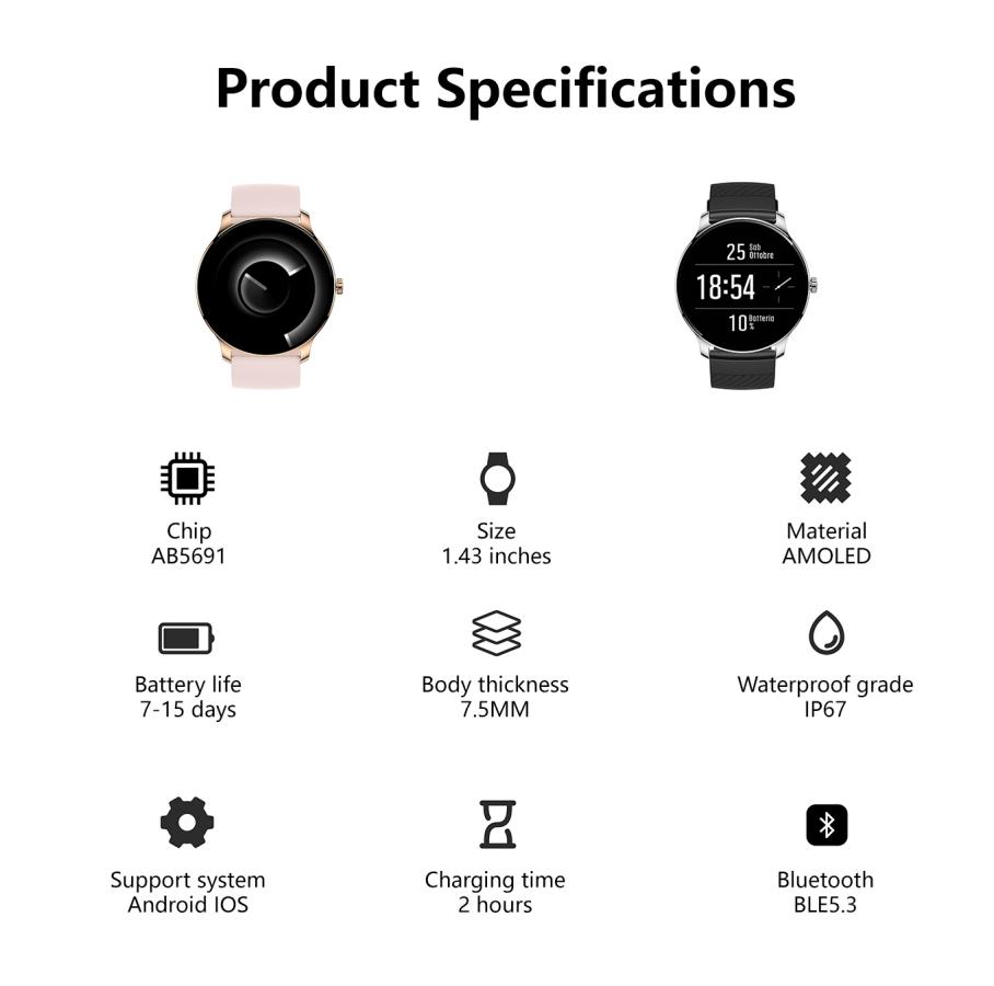 Ultra Slim Smart Watch For Men Women, 1.43 AMOLED Screen Fitness Watches ,  LP67 Outdoor Watch For Android Ios - 5 - CJ