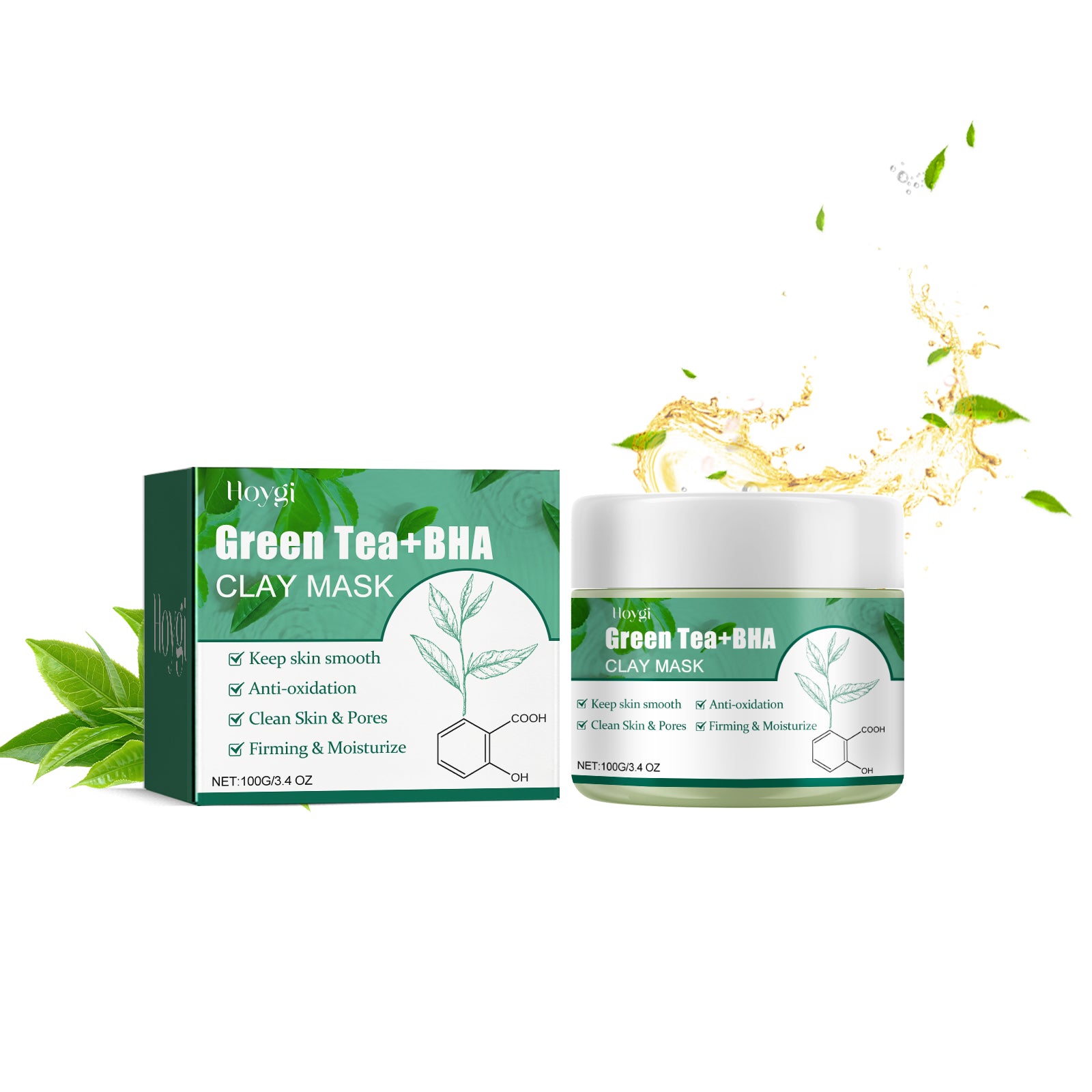 Hoygi Green Tea Cleansing Mud Mask, Facial Cleansing Moisturizing Whitening Skin Blackhead Acne Removing Mud Mask - 5 - CJ