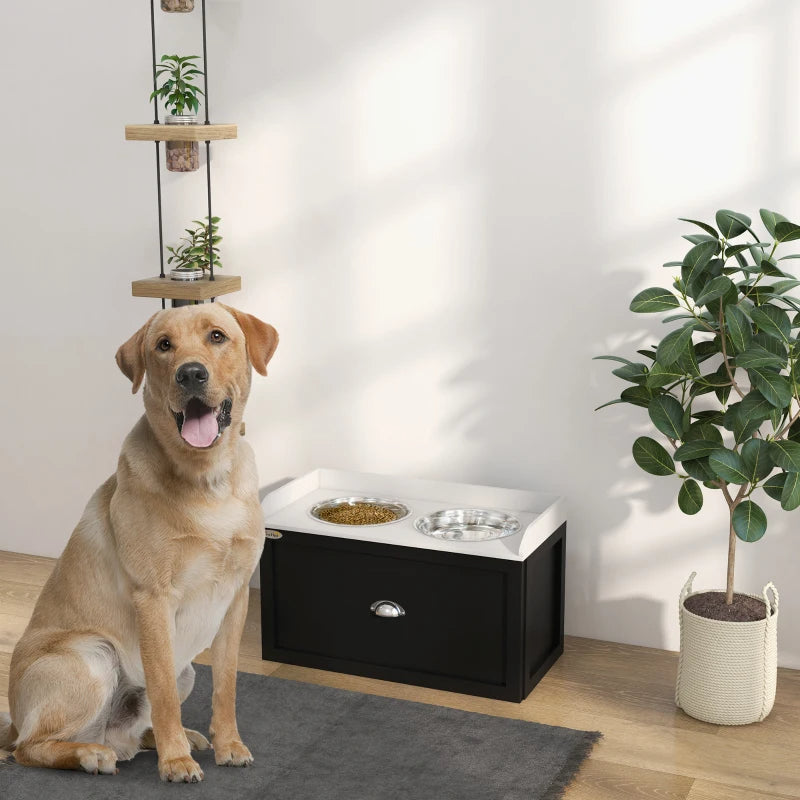 PawHut Pet Feeding Station Pet Dish Bowl Set With Storage, 2 Elevated Dog Bowls For Large Sized Dogs, White And Black - 5 - CJ