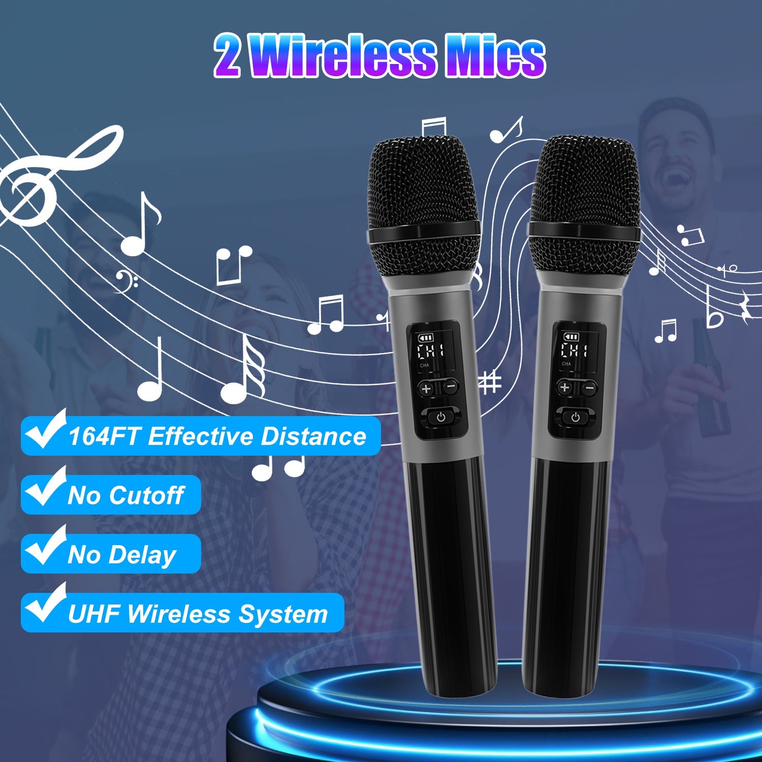 1Pc Portable Wireless Party Speaker With LED Light 2 Wireless Mics Remote Control TWS Music Accompany Mic. Priority Bass Echo Mic Treble Guitar In - 5 - CJ