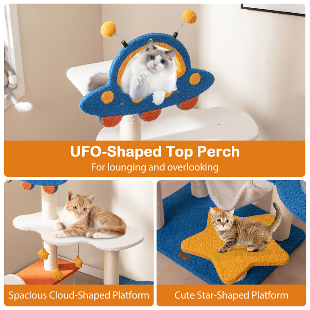 49 Inches Tall Cat Tree With UFO Top Perch Space Capsule And Sisal Scratching Posts - 5 - CJ