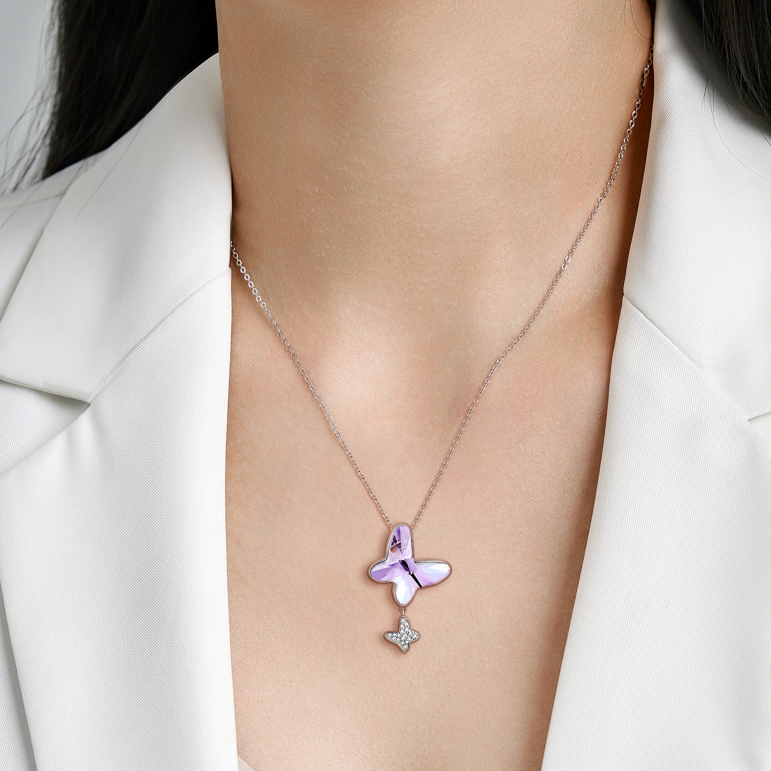 Shining Purple Butterfly Necklace 925 Sterling Silver Personalized Ins Sweater Chain - 4 - https://x.com/titan_prim62775J