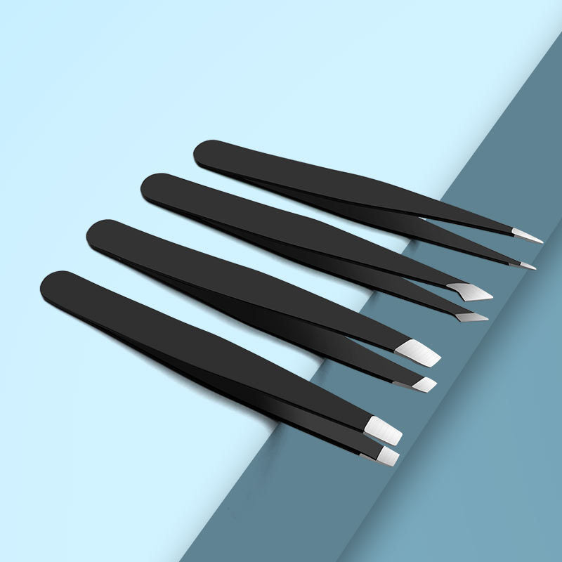 Stainless Steel Eyebrow Tweezers Black Flat Hairs Puller Beauty Makeup Tool - 0 - CJ