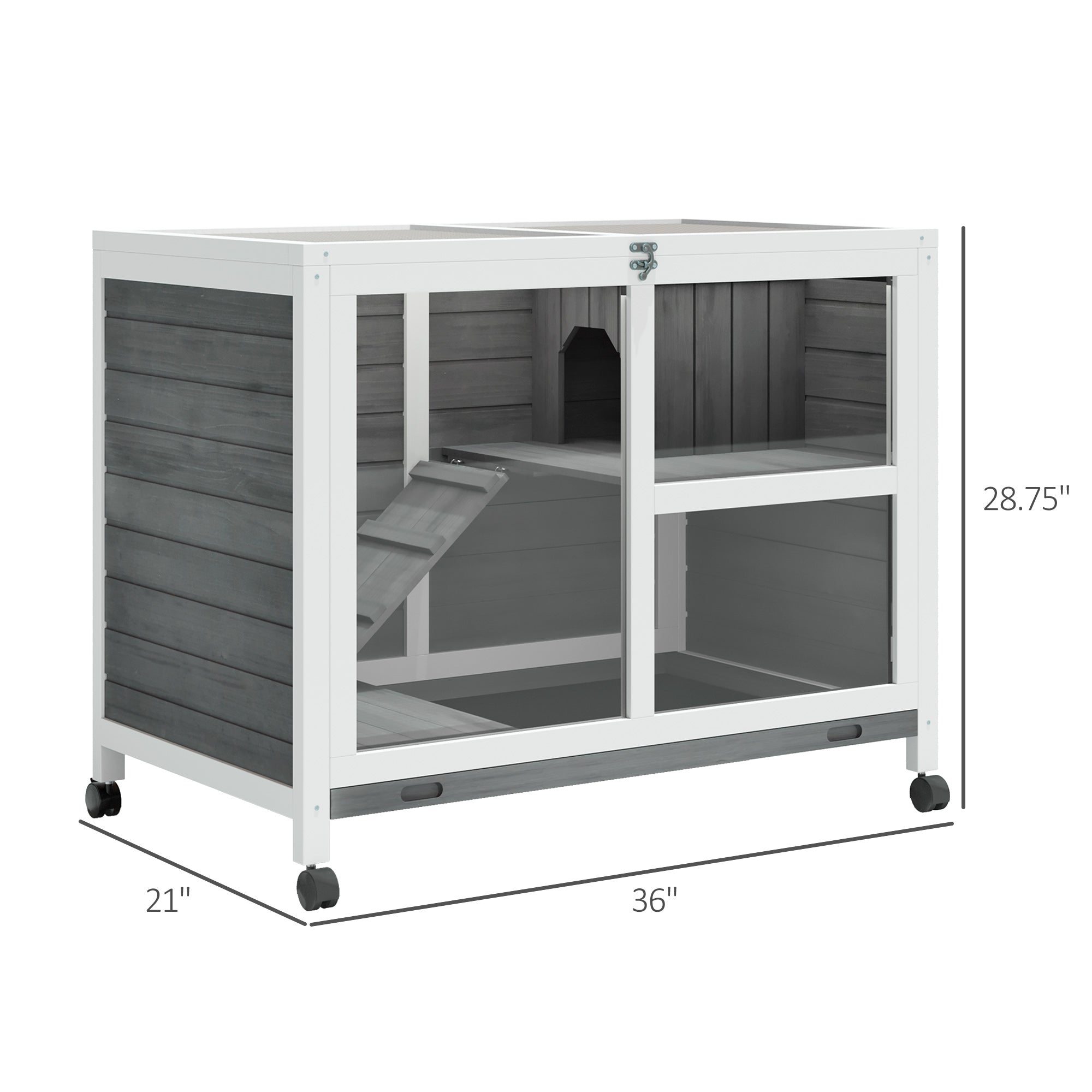 Outdoor Rabbit Enclosure Solid Wood Pet House with a Main Room for Sleeping and a Cage Area for Playing - Indoor/Outdoor - 5 - CJ