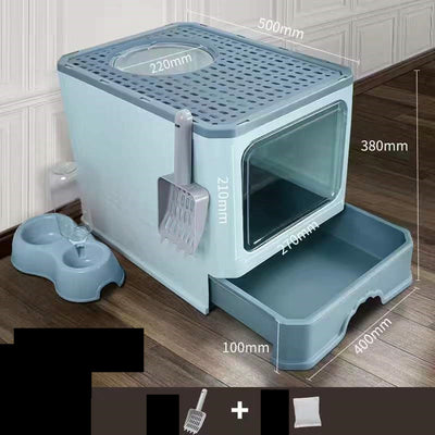 Large Double Door Drawer Foldable Cat Litter Basin - 0 - CJ