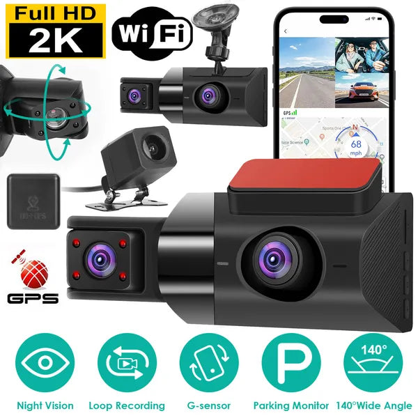 2K Car DVR 3 Channel Dash Cam Camcorder Camera Recorder With 140 Angle GPS WiFi Night Vision G - sensor Loop Recording Parking Monitor - 5 - cjdropshipping
