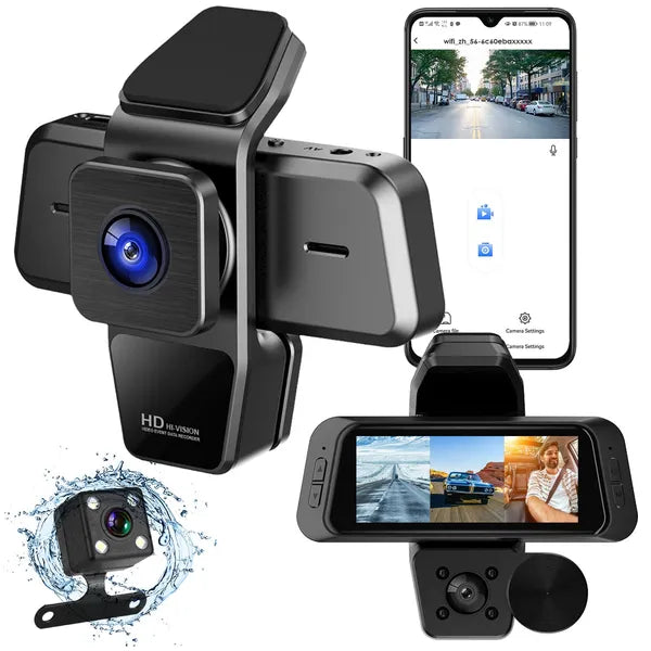 1080P FUD 3 Channel WiFi Dash Cam 170° Wide Angle Triple Car Camera With IR Night G - Sensor Motion Detection Loop Recording App Control Support 128G Max - 5 - cjdropshipping