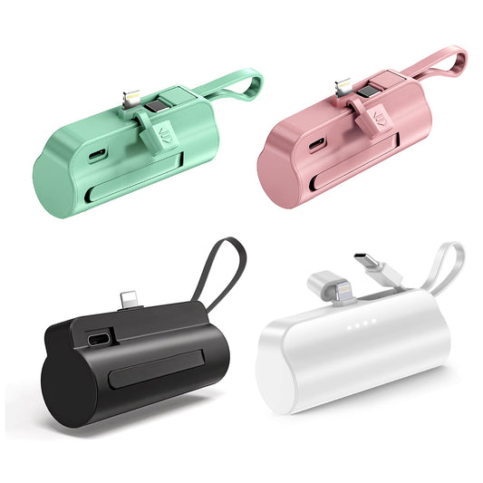 1Pc 5000mAh Portable Phone Charger Built - in Type - C IOS Cable Dual Output Power Bank Compact Size Compatible With IOS Phone - 5.0 - CJ