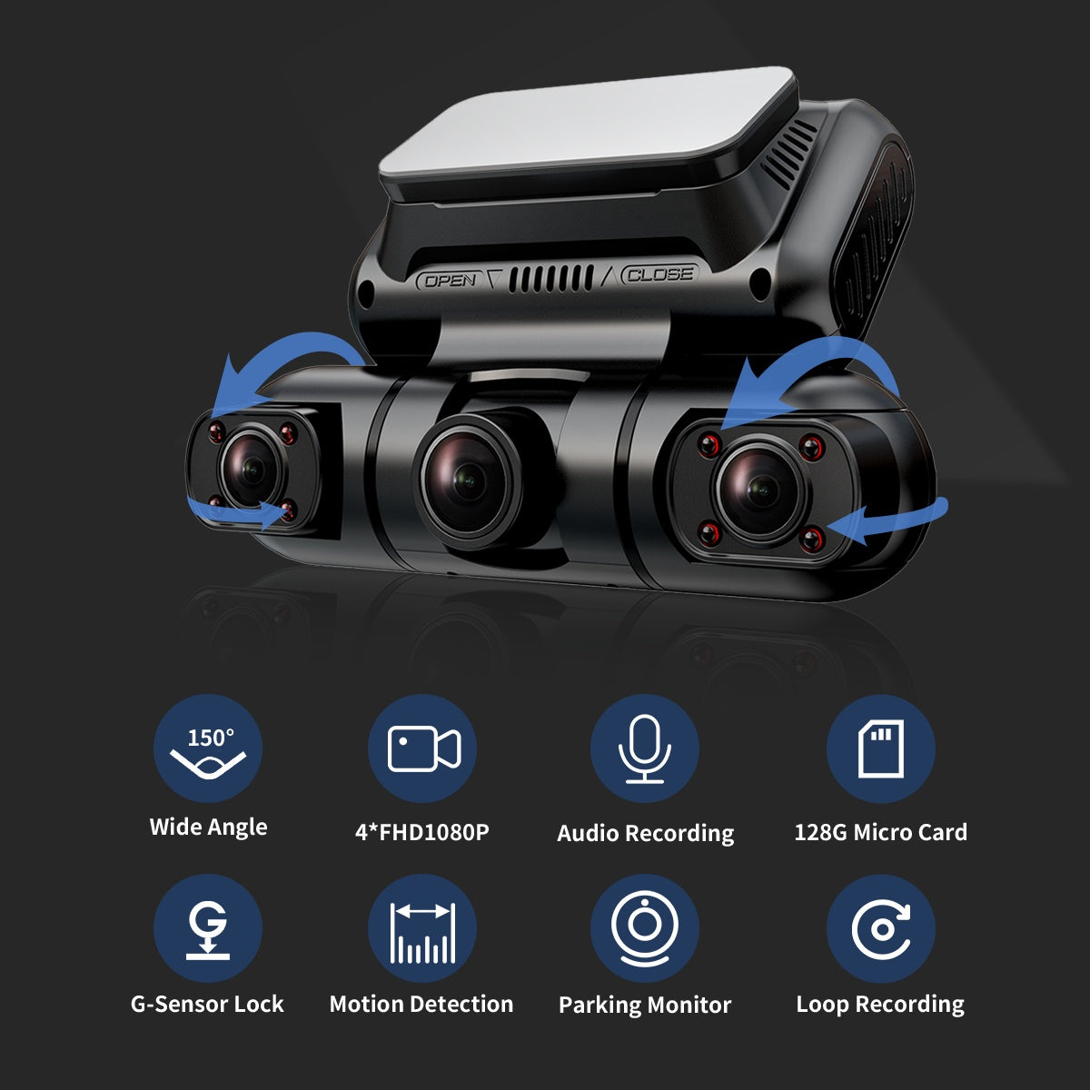 Hainatech 360 Degree View 4 Channel Dash Cam Front And Rear Inside Left Right, Dash Camera For Cars, Built - in GPS WiFi Night Vision, 24  7 Recording Parking Mode Monitor, Free 128G Card - 4 - CJ