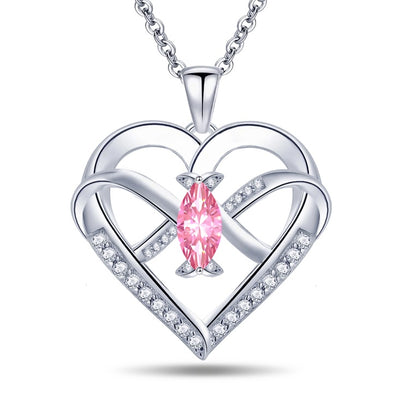 Emma Manor Heart Pendant Necklace 14k White Gold Plated 5A Cubic Zirconia Infinity Butterfly Jewelry For Women - 5 - CJ