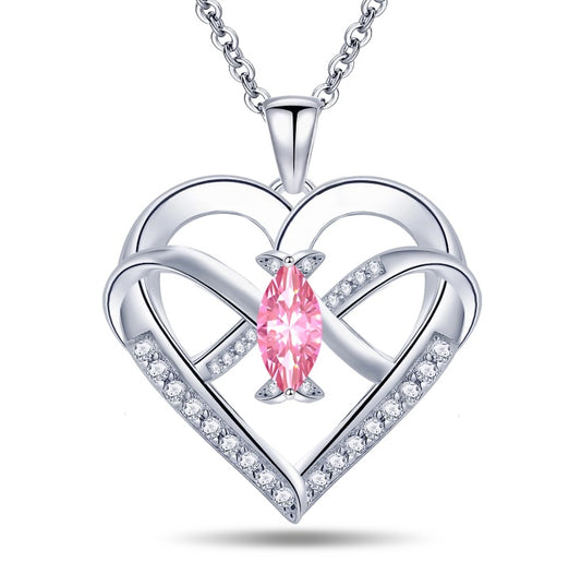 Emma Manor Heart Pendant Necklace 14k White Gold Plated 5A Cubic Zirconia Infinity Butterfly Jewelry For Women - 5 - CJ