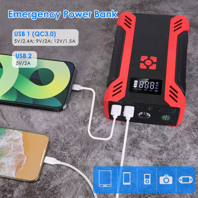 1Pc Car Jump Starter With Air Compressor Portable Car Battery Booster With Digital Tire Inflator With 2000mAh Peak Current For 12V Car 6.5L Gas Or 4.0L Diesel Engines - 5 - cjdropshipping