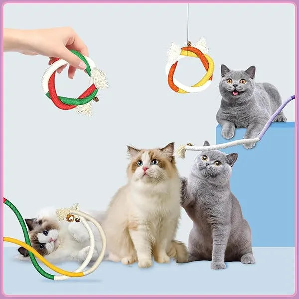 Cotton Rope Toys, 27.55Inches Color Blocking Cotton Rope Toys, Safe Cat Toys Teething Chew For Boredom And Stimulating - 5 - CJ