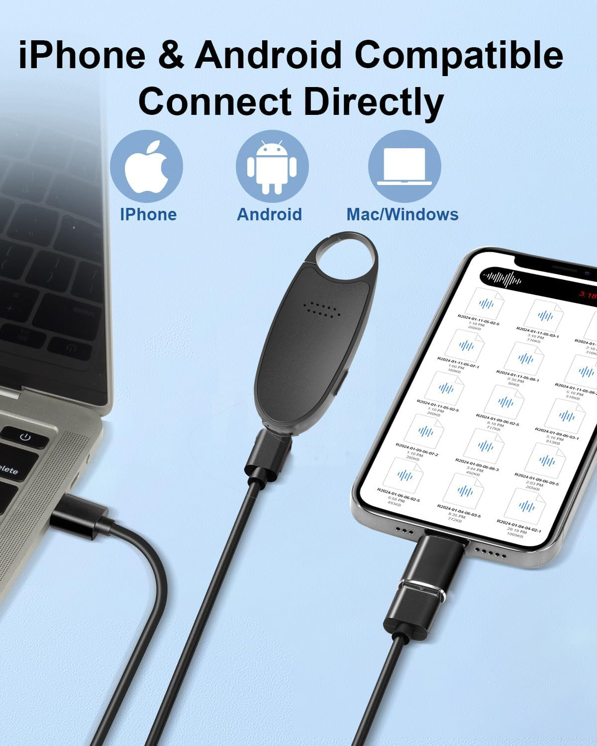 Digital Voice Activated Recorder With Playback, 4 - in - 1 Mini Magnetic Keychain Audio Recorder With AI Noise Cancelling, Small Voice Device For Lectures, Meetings - 5 - CJ