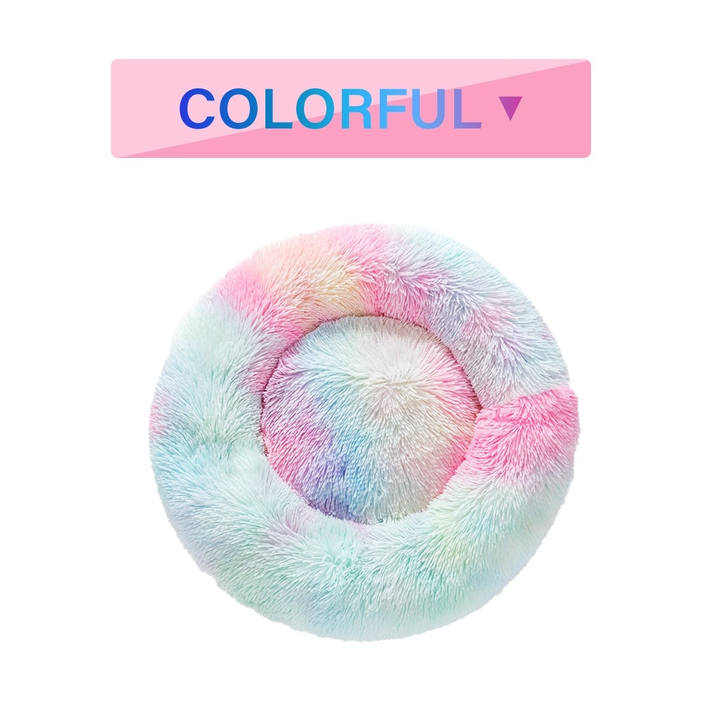 Fluffy Donut Dog Bed  Warm Soft Long Plush Pet Cushion Dog House Cat  Bed Washable Pet Sofa Mat Calming Samll Large Dog Beds - 4 - CJ